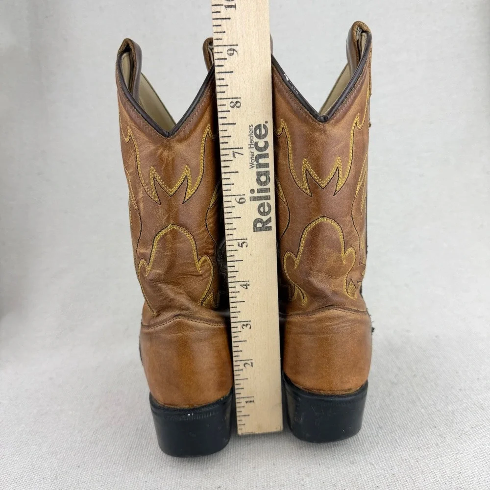 Old West Kids Tan Leather Cowboy Boots Western Pointed Toe 8129 Size 12D Costume